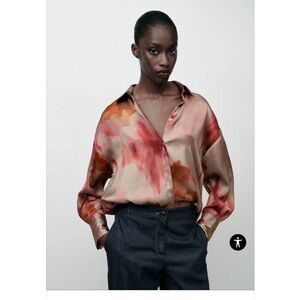 Zara tie dye shirt!Satin Watercolor Button-Down Shirt in Blush & Rust